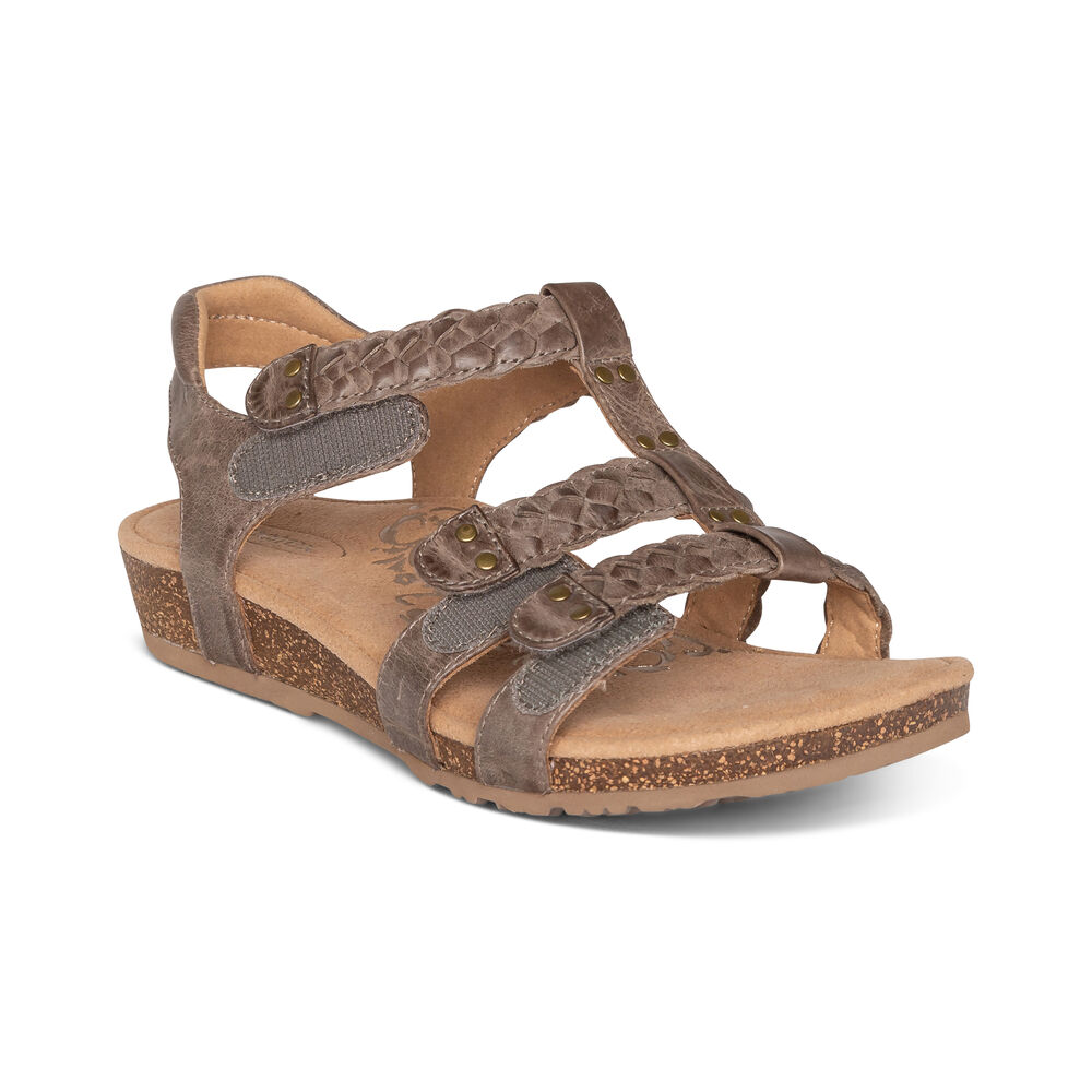 Aetrex Women's Reese Adjustable Gladiator Sandals - Taupe | USA RY9AIHV